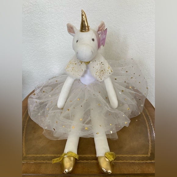 FAO Schwarz Petit Bon plush Unicorn ballet dancer tutu white & gold NWT - Picture 1 of 10